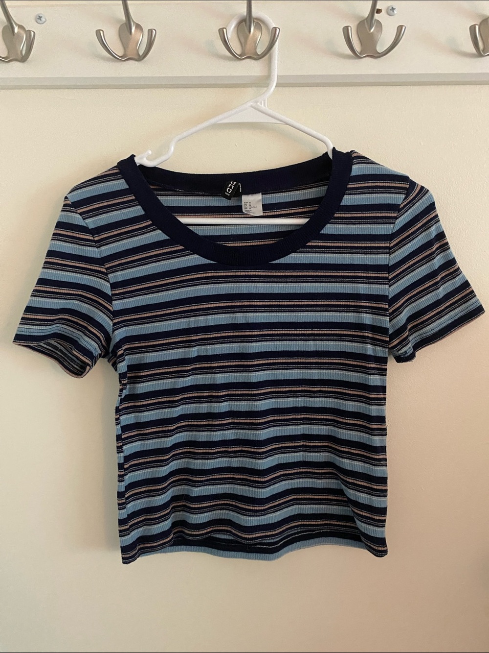 H&M Navy, Light Blue & Pink Striped Cropped Baby Tee